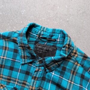 Heritage 1981 Men's Teal and Black Plaid Shirt